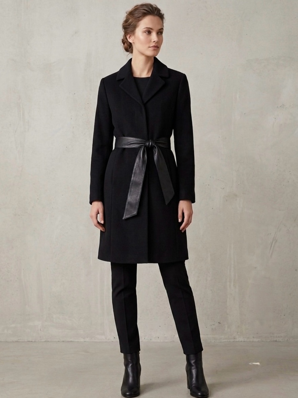 Armani Exchange Black Wool Cashmere Blend Belted Coat Size XS Quiet Luxury Fall